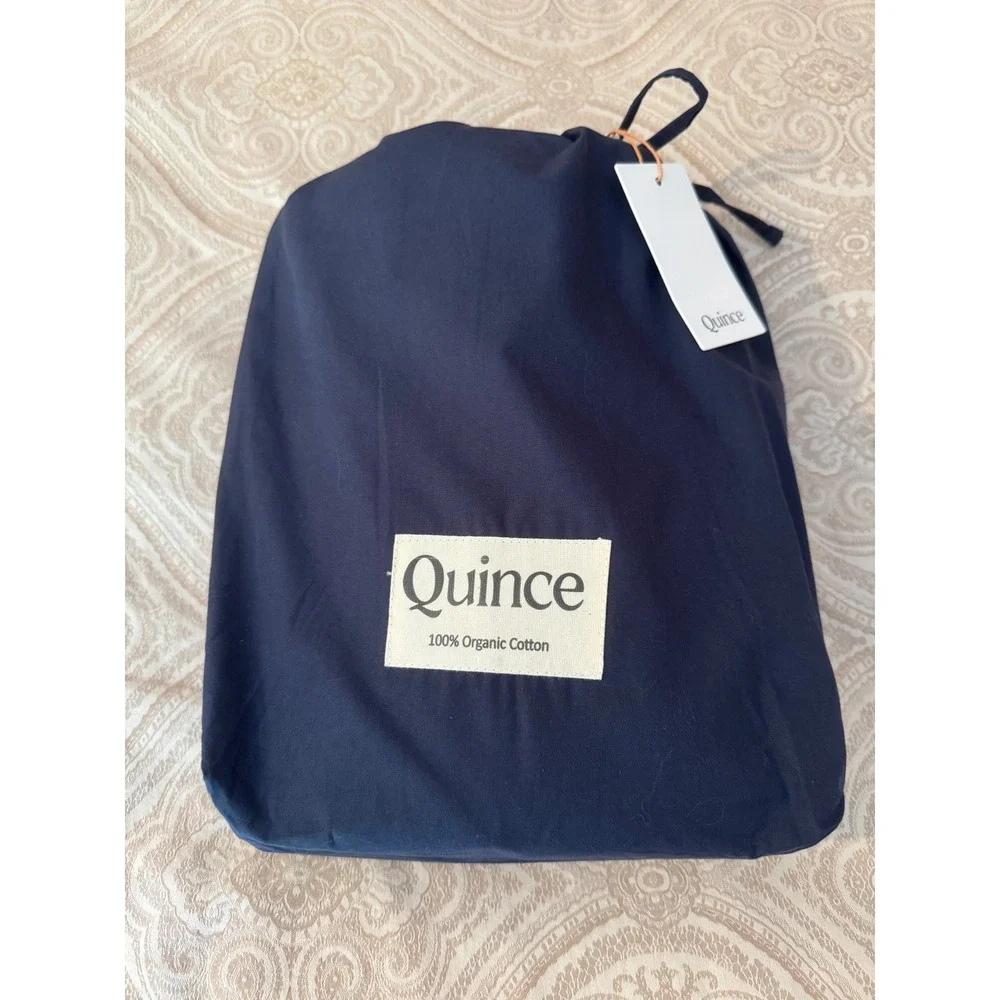 Quince Organic Cotton Percale Duvet Cover Set Full/Queen Navy